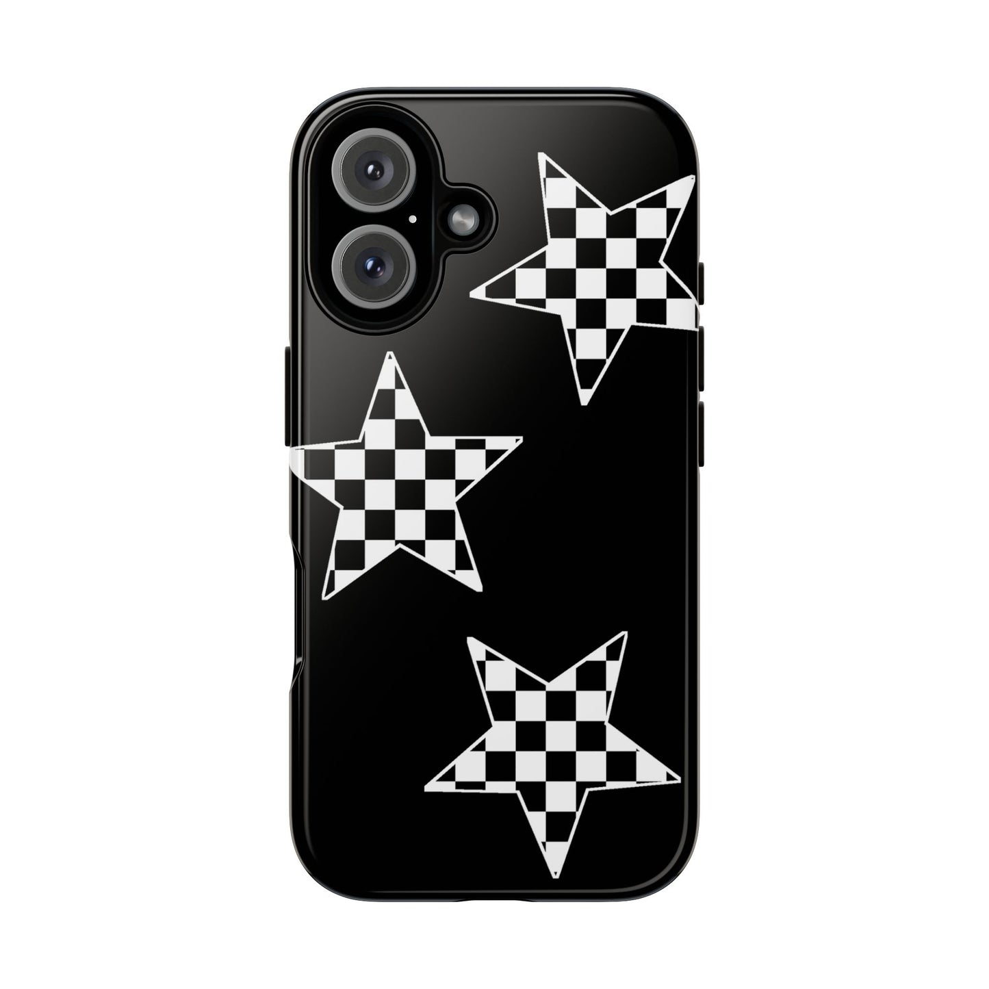 Checkered Star Tough Phone Case – Black Retro Graphic Protective Cover for Iphone, Samsung Galaxy and Pixel