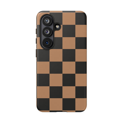 Brown Checkered Phone Case | Aesthetic Checkerboard iPhone & Samsung Tough Case