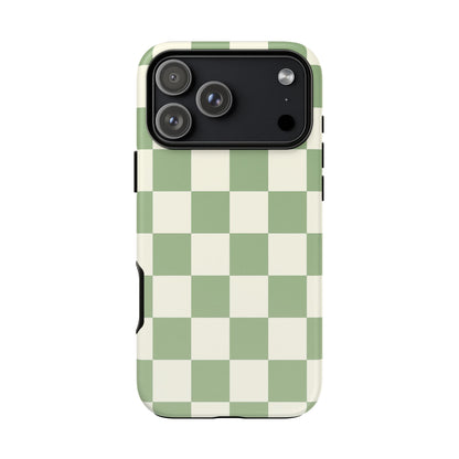 Sage Green Checkerboard Phone Case | Minimal Aesthetic Tough Case