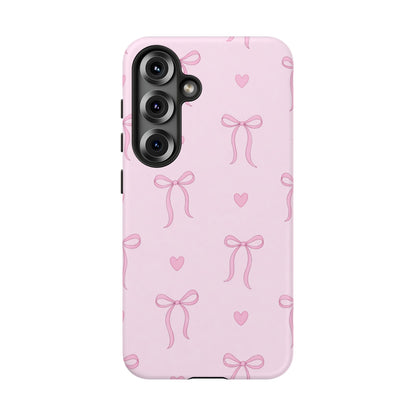 Pink Bow Heart Aesthetic Phone Case – Coquette Cute Tough Cover
