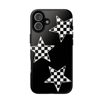 Checkered Star Tough Phone Case – Black Retro Graphic Protective Cover for Iphone, Samsung Galaxy and Pixel