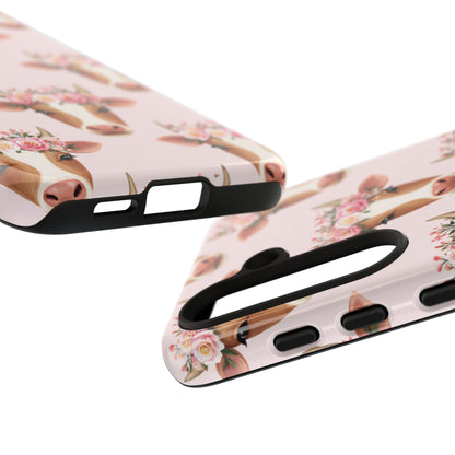 Floral Cow Phone Case – Cute Pink Cow Print Tough Protective Case for Iphone, Samsung Galaxy and Pixel