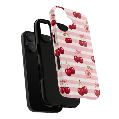 Coquette Cherry Bow Phone Case | Cute Pink Aesthetic Cherry Pattern Tough Case for iPhone & Samsung