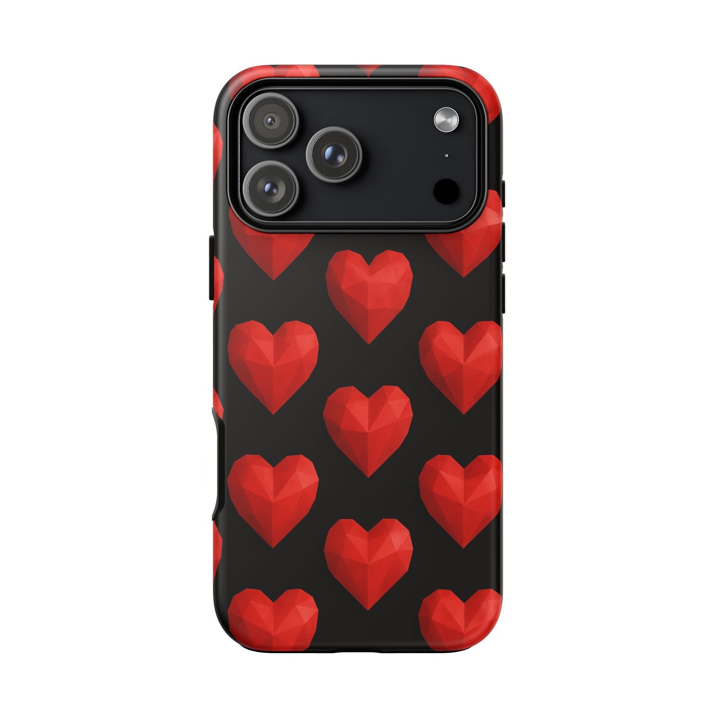 Red Heart Phone Case – Geometric Heart Pattern Tough Case (Black)