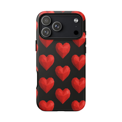 Red Heart Phone Case – Geometric Heart Pattern Tough Case (Black)