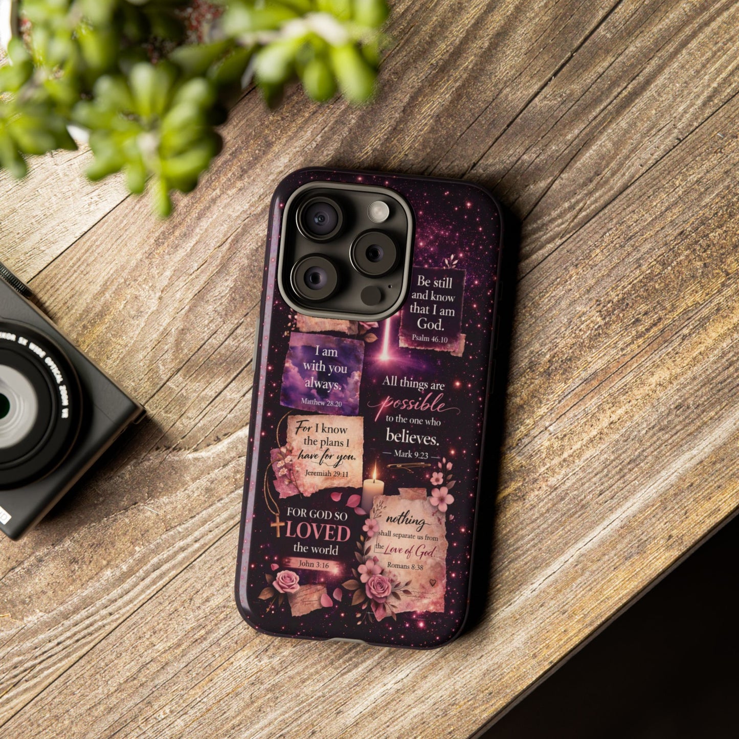 Christian Bible Verse Phone Case Pink Floral Faith Tough Protective Cover Gift