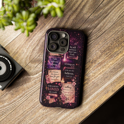 Christian Bible Verse Phone Case Pink Floral Faith Tough Protective Cover Gift