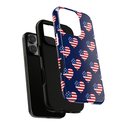Patriotic American Flag Heart Phone Case – Tough Shockproof, USA Stars & Stripes for Iphone, Samsung Galaxy and Pixel