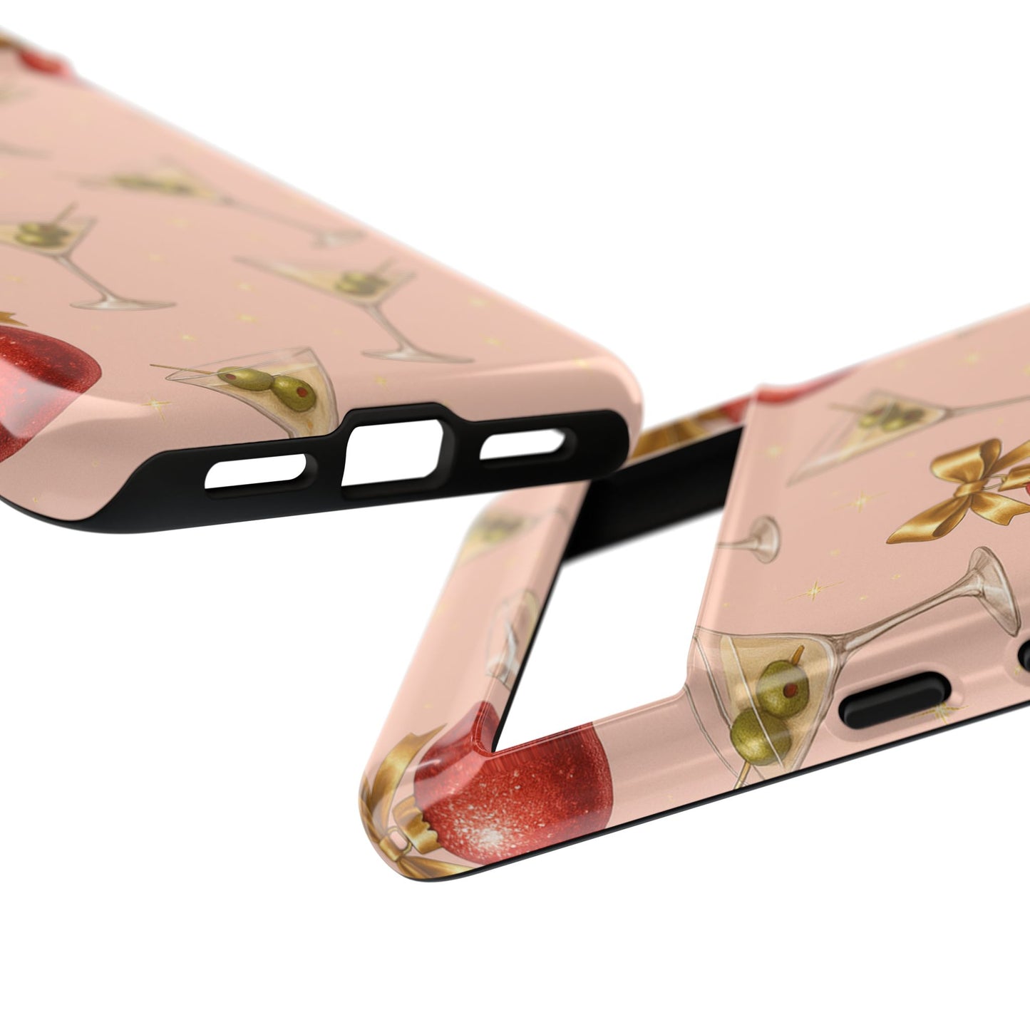 Cocktail Ornament Phone Case – Pink Martini & Cherry Pattern | Glossy or Matte for Iphone, Samsung Galaxy and Pixel