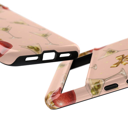 Cocktail Ornament Phone Case – Pink Martini & Cherry Pattern | Glossy or Matte for Iphone, Samsung Galaxy and Pixel