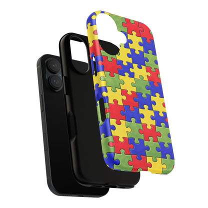 Colorful Puzzle Phone Case, Autism Awareness Jigsaw Design, Tough Protective Case, iPhone & Samsung Case, Vibrant Puzzle Pattern