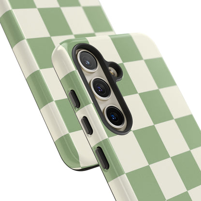 Sage Green Checkerboard Phone Case | Minimal Aesthetic Checkered iPhone & Samsung Tough Case
