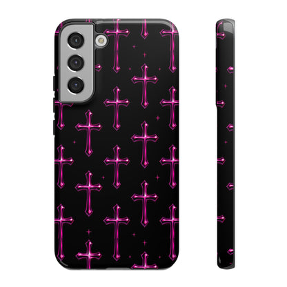 Neon Pink Cross Pattern Phone Case | Tough Protective Case for Iphone, Samsung Galaxy and Pixel