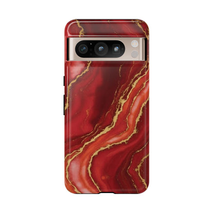 Red Agate Marble Phone Case with Gold Veins – Luxury Tough iPhone & Samsung Case