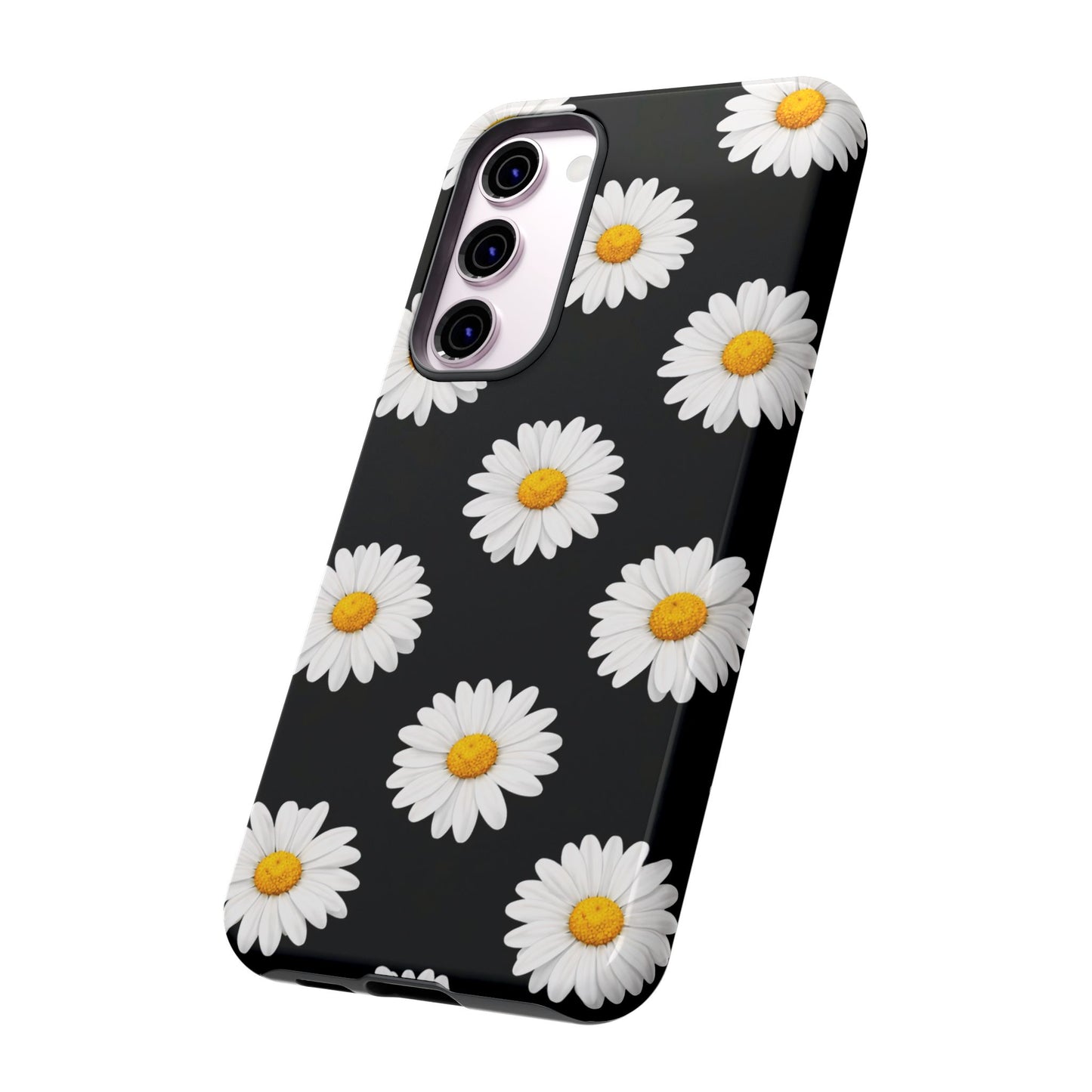 Black Daisy Floral Tough Phone Case – Cute Protective Cover for Iphone, Samsung Galaxy and Pixel