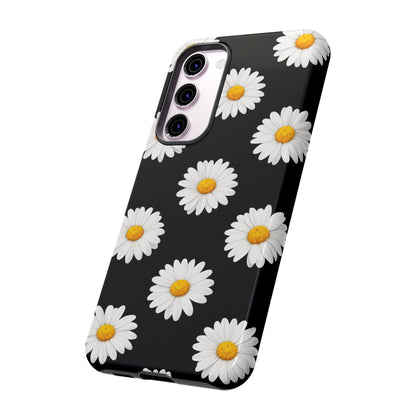 Black Daisy Floral Tough Phone Case – Cute Protective Cover for Iphone, Samsung Galaxy and Pixel