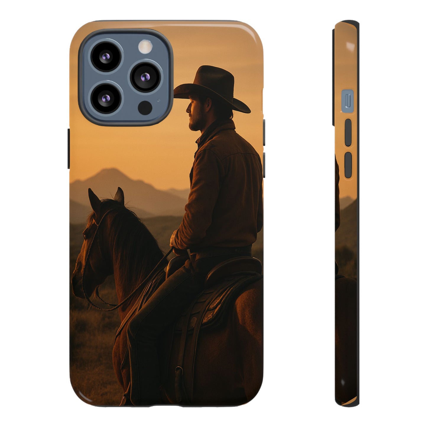 Western Cowboy Sunset Phone Case | Horse Rider Desert Aesthetic Tough Protective Case