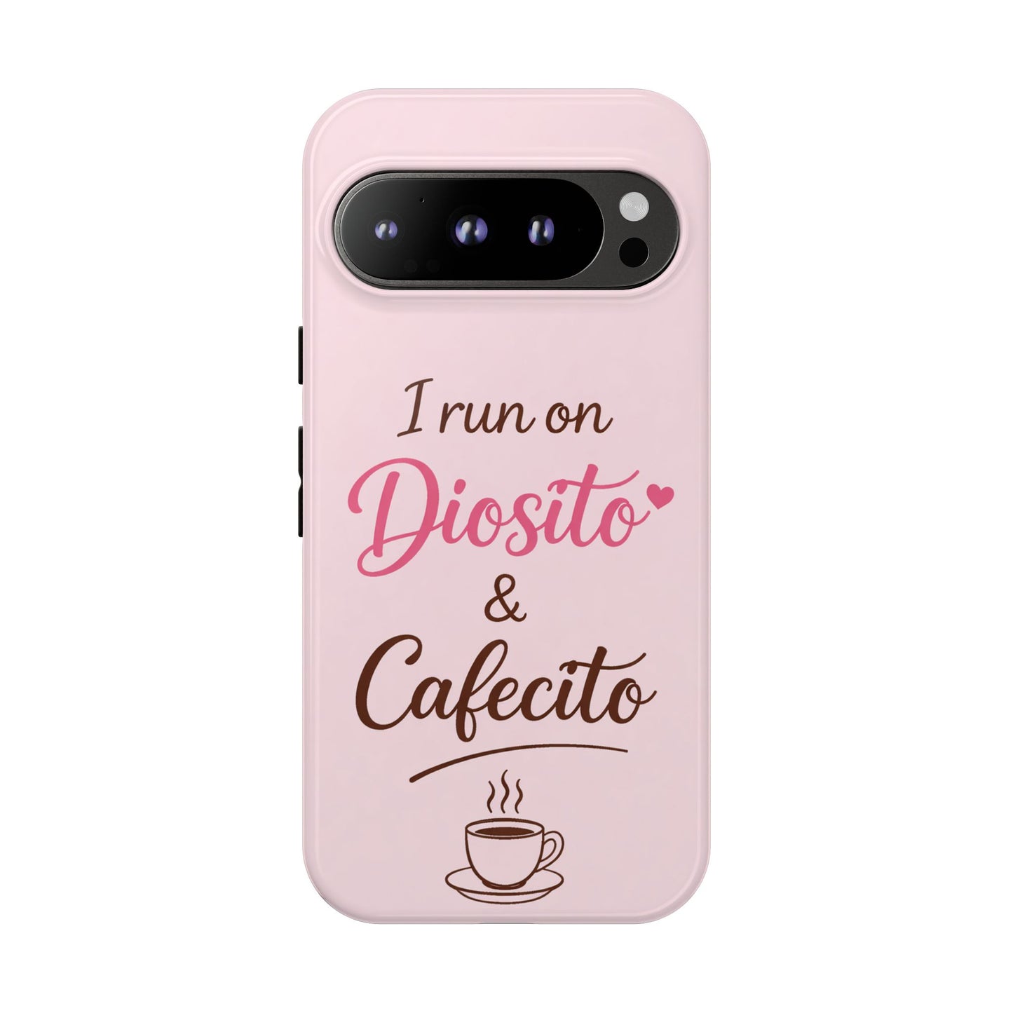 I Run on Diosito y Cafecito Phone Case, Pink Aesthetic Latina Faith Coffee Case, Girly Protective iPhone Samsung Cover