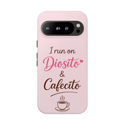 I Run on Diosito y Cafecito Phone Case, Pink Aesthetic Latina Faith Coffee Case, Girly Protective iPhone Samsung Cover