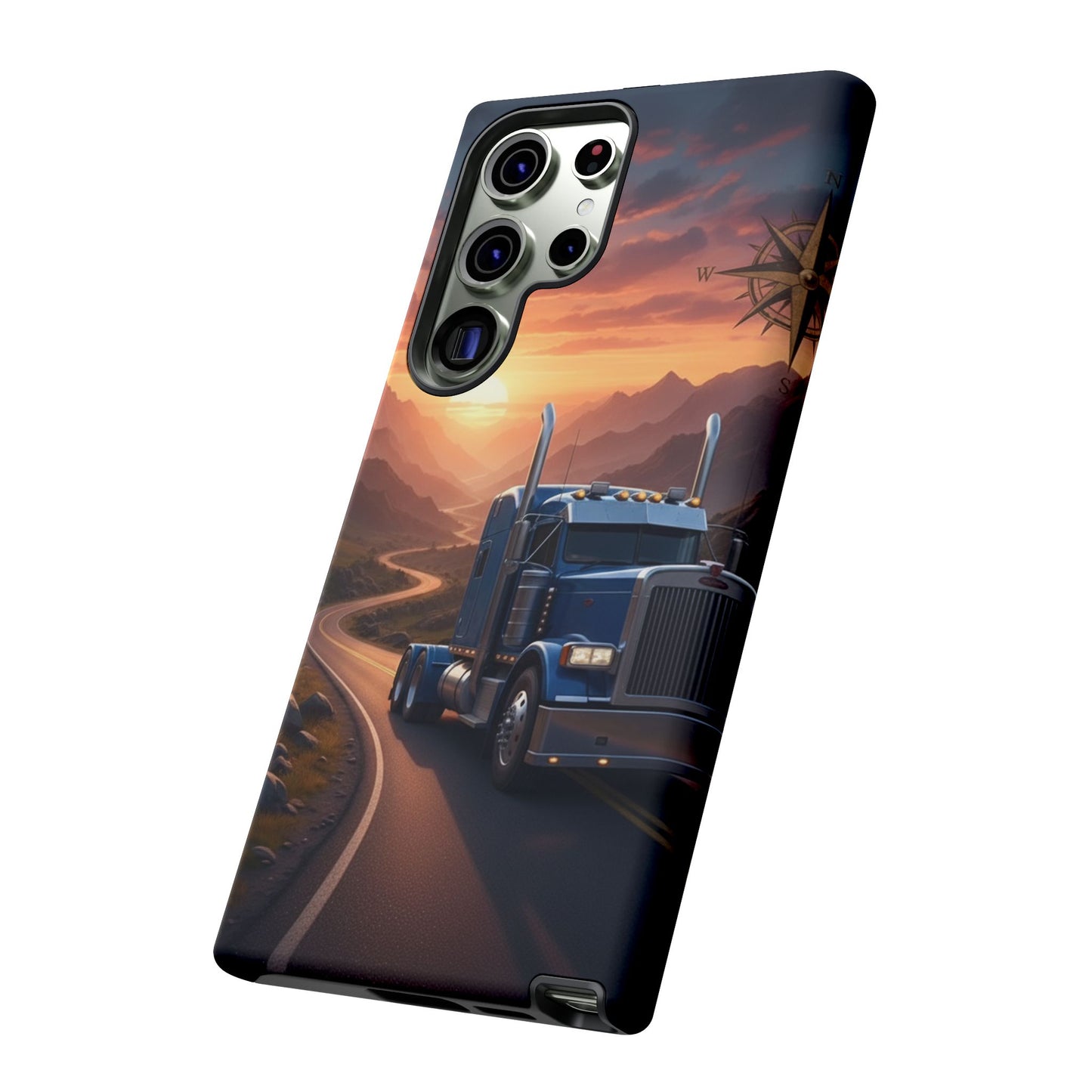 Semi Truck Sunset Phone Case | Trucker Gift | Diesel Truck Highway Road iPhone & Samsung Tough Protective Case