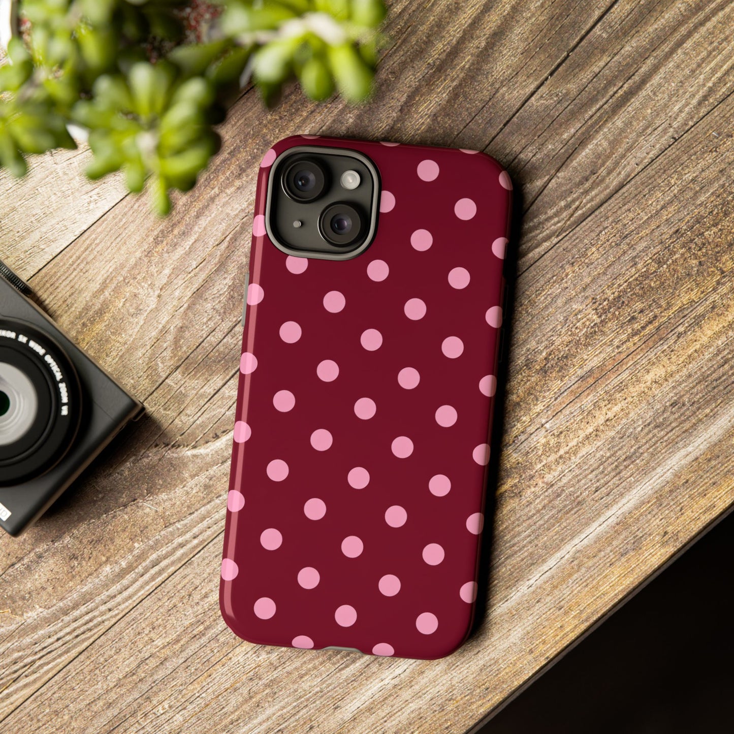 Pink Polka Dot Phone Case – Cute Aesthetic Tough Protective Phone Cover for Iphone, Samsung Galaxy and Pixel