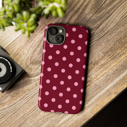 Pink Polka Dot Phone Case – Cute Aesthetic Tough Protective Phone Cover for Iphone, Samsung Galaxy and Pixel