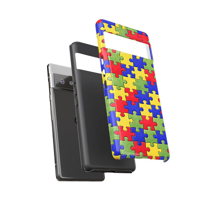 Colorful Puzzle Phone Case, Autism Awareness Jigsaw Design, Tough Protective Case, iPhone & Samsung Case, Vibrant Puzzle Pattern
