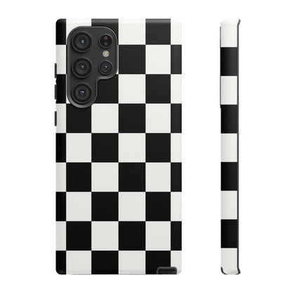Black & White Checkerboard Phone Case – Classic Aesthetic Tough Protective Case