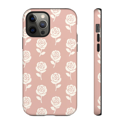 White Rose Pattern Tough Phone Case | Elegant Floral Aesthetic Case for Iphone, Samsung Galaxy and Pixel