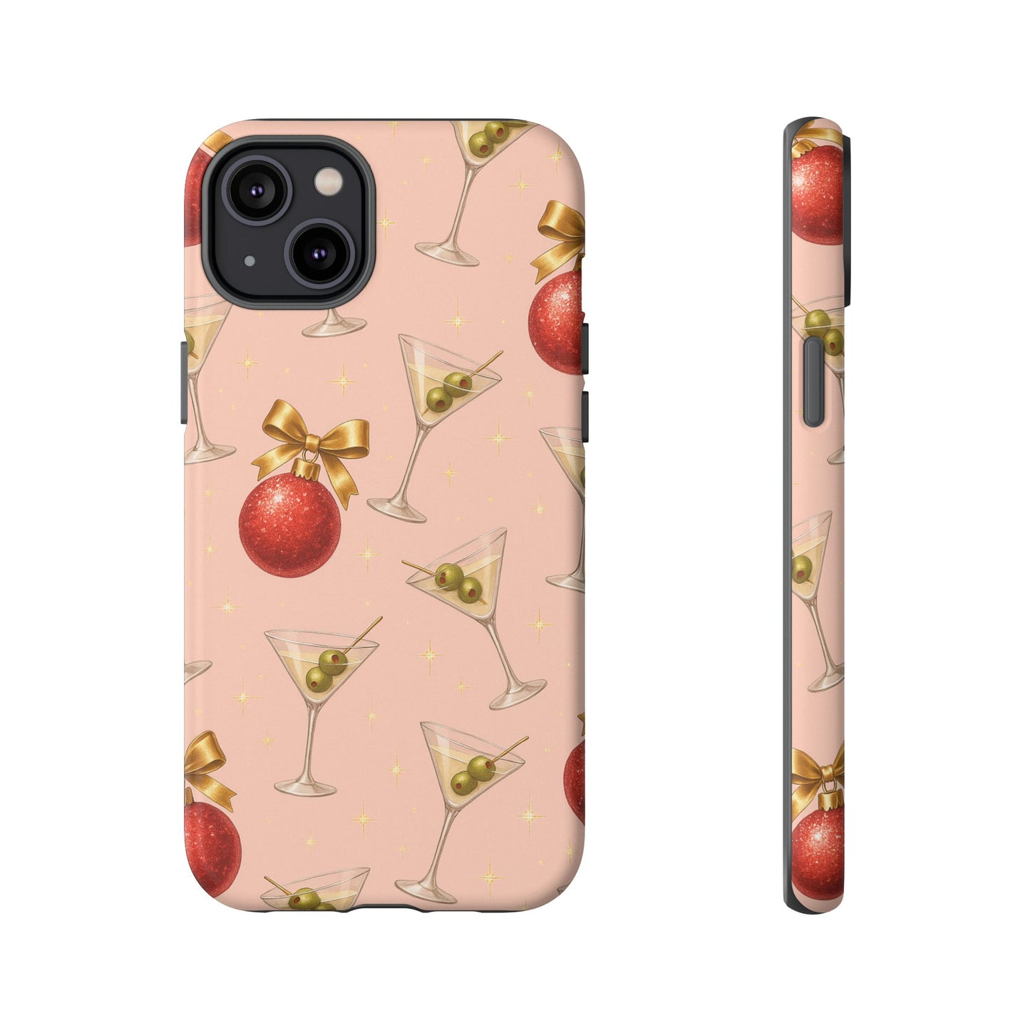 Cocktail Ornament Phone Case – Pink Martini & Cherry Pattern | Glossy or Matte for Iphone, Samsung Galaxy and Pixel
