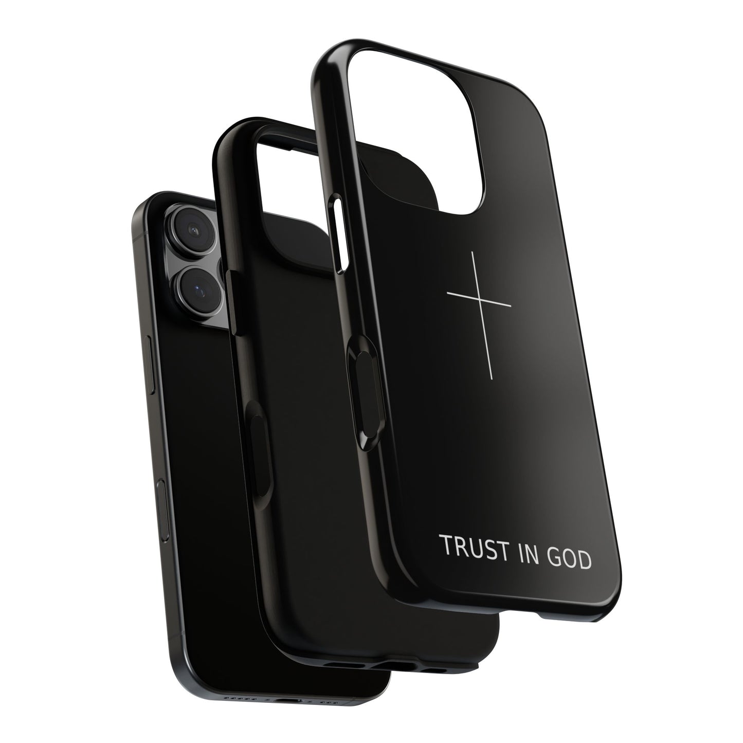 Trust in God Phone Case Minimal Cross Christian Black Tough Cover