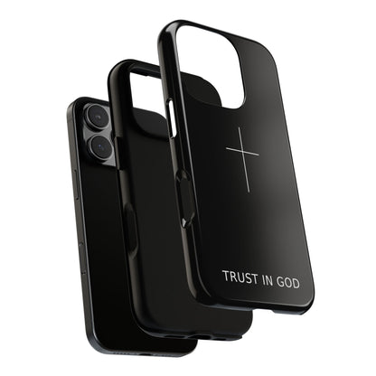 Trust in God Phone Case Minimal Cross Christian Black Tough Cover