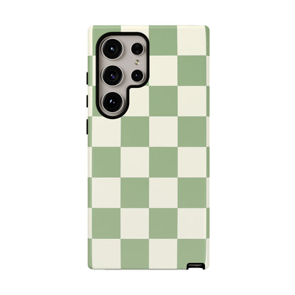 Sage Green Checkerboard Phone Case | Minimal Aesthetic Checkered iPhone & Samsung Tough Case