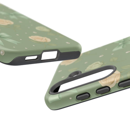 Vintage Rose Bow Phone Case – Sage Green Floral Coquette Aesthetic Tough Case (iPhone, Samsung, Pixel)