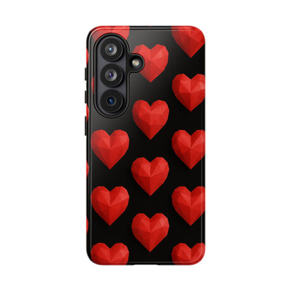 Red Heart Phone Case – Geometric Heart Pattern Tough Case (Black)
