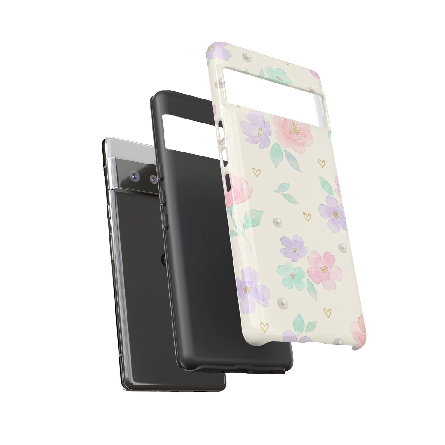 Pastel Floral Phone Case – Coquette Watercolor Flower Hearts Tough Case (iPhone, Samsung, Pixel)