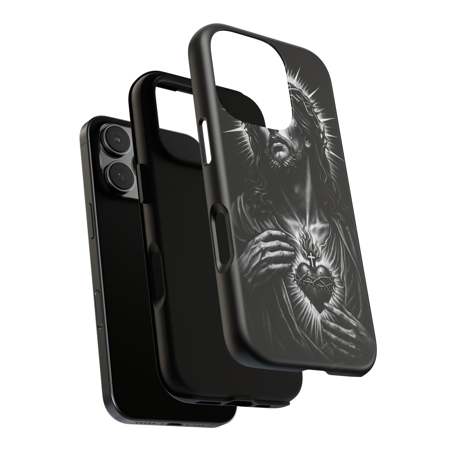 Jesus Sacred Heart Phone Case Black White Christian Faith Aesthetic