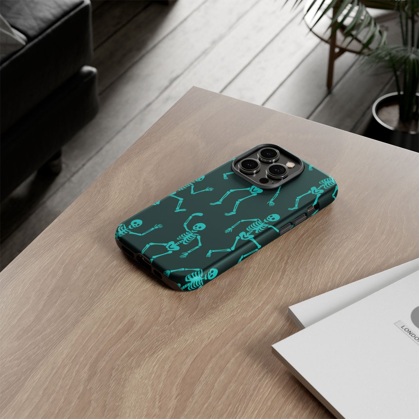 Dancing Teal Skeletons Phone Case | Tough Protective Case for Iphone, Samsung Galaxy and Pixel
