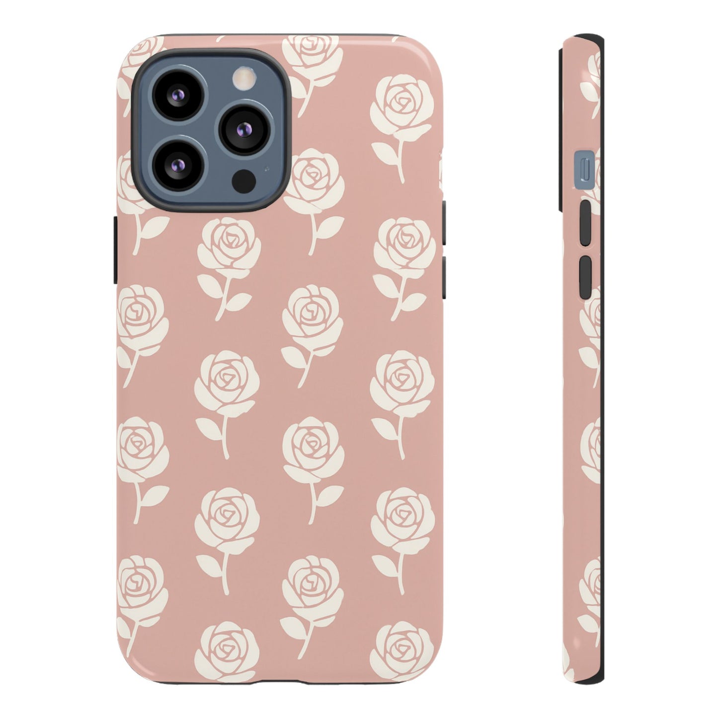 White Rose Pattern Tough Phone Case | Elegant Floral Aesthetic Case for Iphone, Samsung Galaxy and Pixel