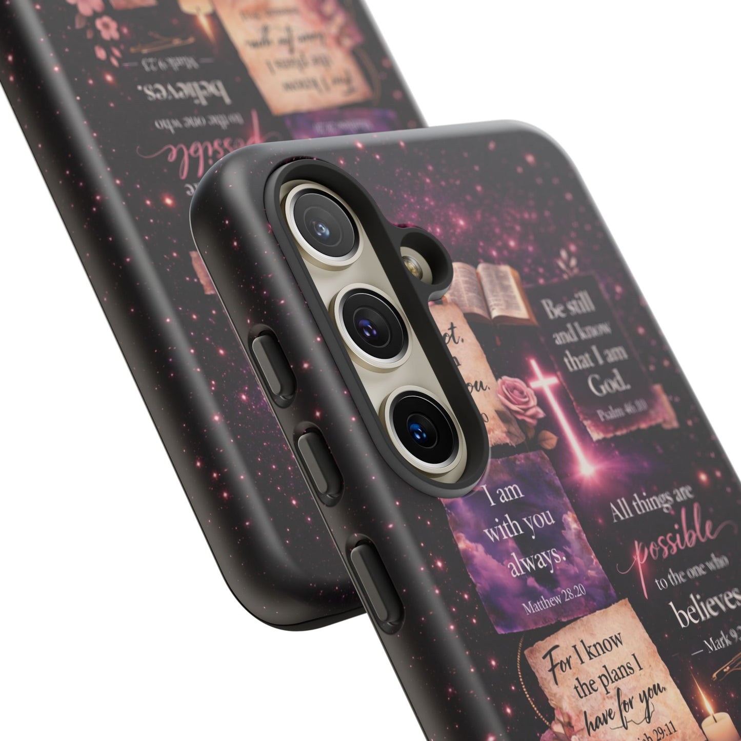 Christian Bible Verse Phone Case Pink Floral Faith Tough Protective Cover Gift
