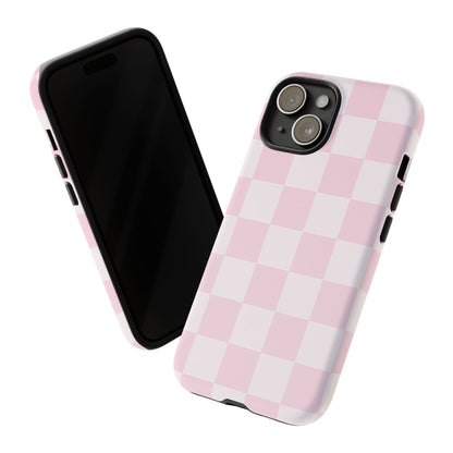 Light Pink Checkerboard Phone Case | Pastel Aesthetic Checkered iPhone & Samsung Tough Case