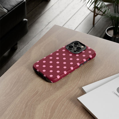 Pink Polka Dot Phone Case – Cute Aesthetic Tough Protective Phone Cover for Iphone, Samsung Galaxy and Pixel
