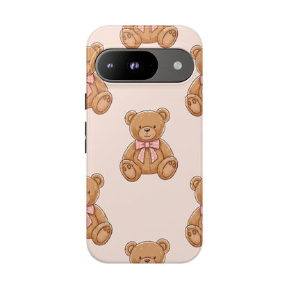 Teddy Bear Phone Case | Cute Coquette Aesthetic Pink Bear Pattern Case | Kawaii Soft Girl iPhone & Samsung Tough Protective Case