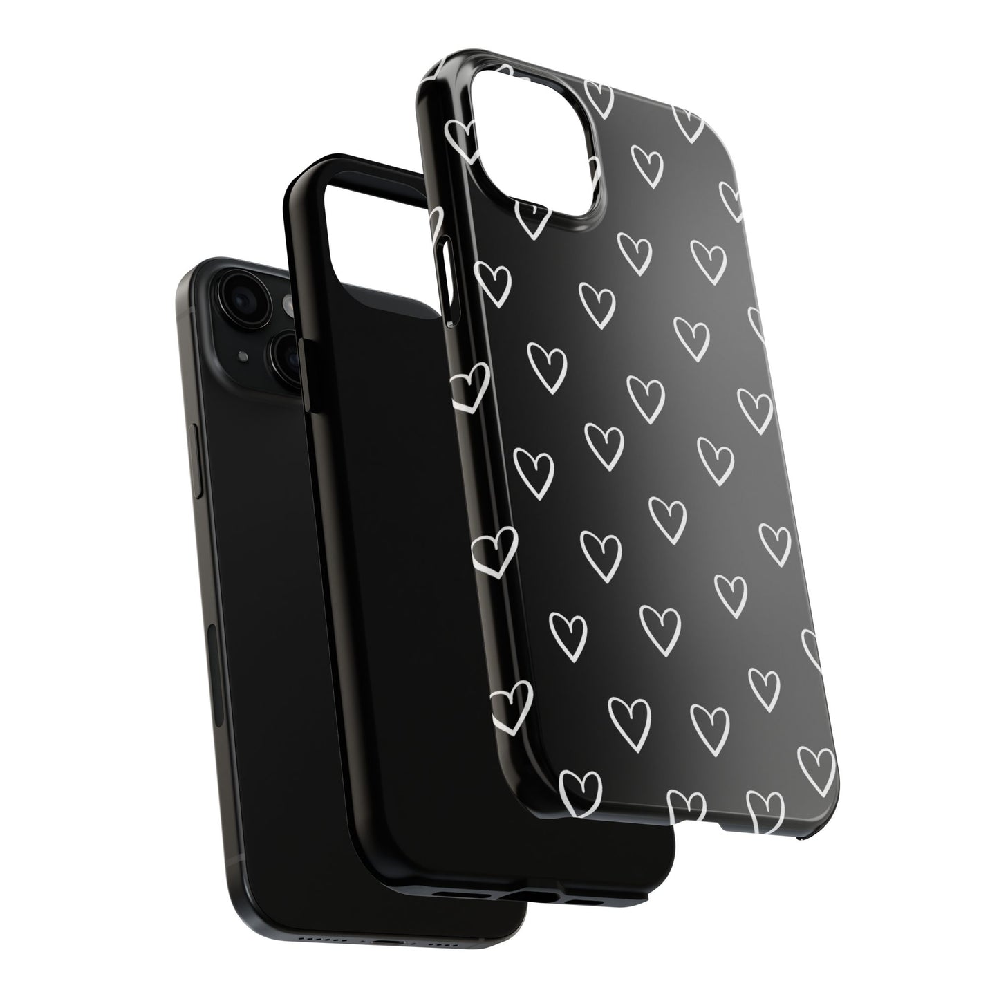 Doodle Heart Phone Case – Minimal Black & White Heart Pattern | Tough Protective Case