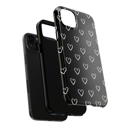 Doodle Heart Phone Case – Minimal Black & White Heart Pattern | Tough Protective Case