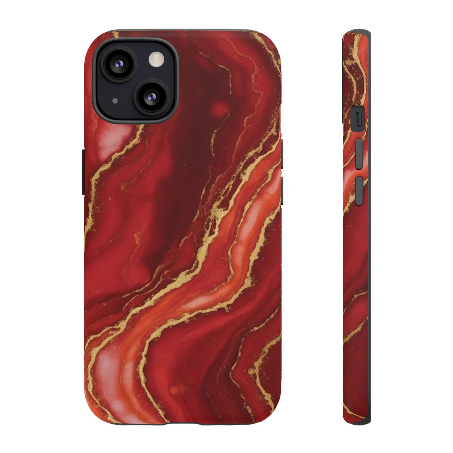 Red Agate Marble Phone Case with Gold Veins – Luxury Tough iPhone & Samsung Case