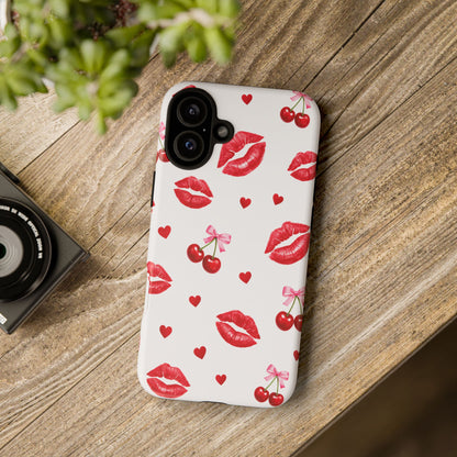 Red Lips & Cherry Phone Case – Y2K Retro Aesthetic Tough Cover