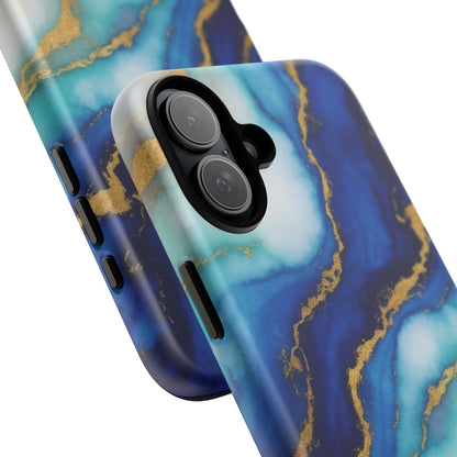 Blue & Gold Marble Phone Case – Luxury Resin Art Tough Case (iPhone, Samsung, Pixel)