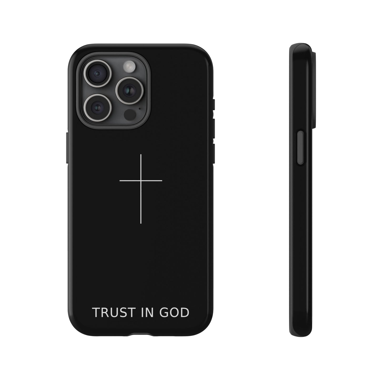 Trust in God Phone Case Minimal Cross Christian Black Tough Cover