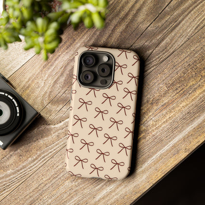 Coquette Bow Phone Case | Neutral Beige Aesthetic iPhone & Samsung Tough Case